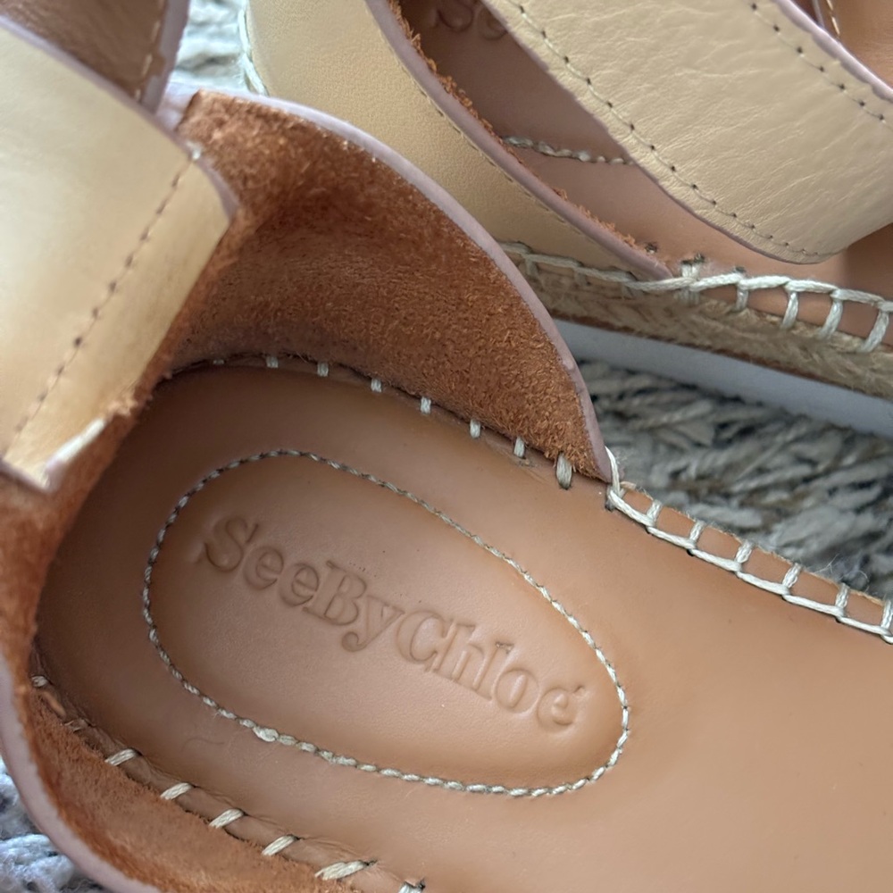 See by Chloé Denim Canvas Raw-Edge Espadrille Sandals - Picture 3 of 7